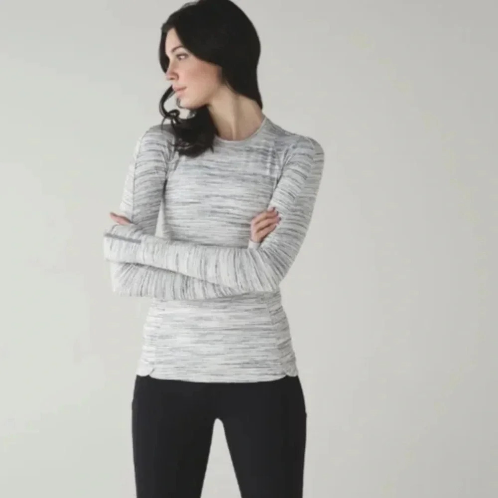 LULULEMON Runderful Long Sleeve Space Dye Camo White Silver Spoon